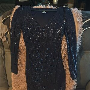 Navy Sequin V-Neck Dress